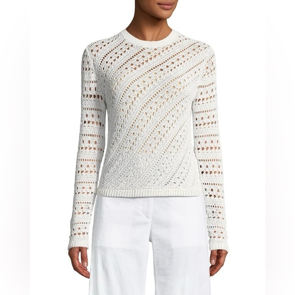 Theory Cotton Crochet Crewneck, Size S - Picture 1 of 10
